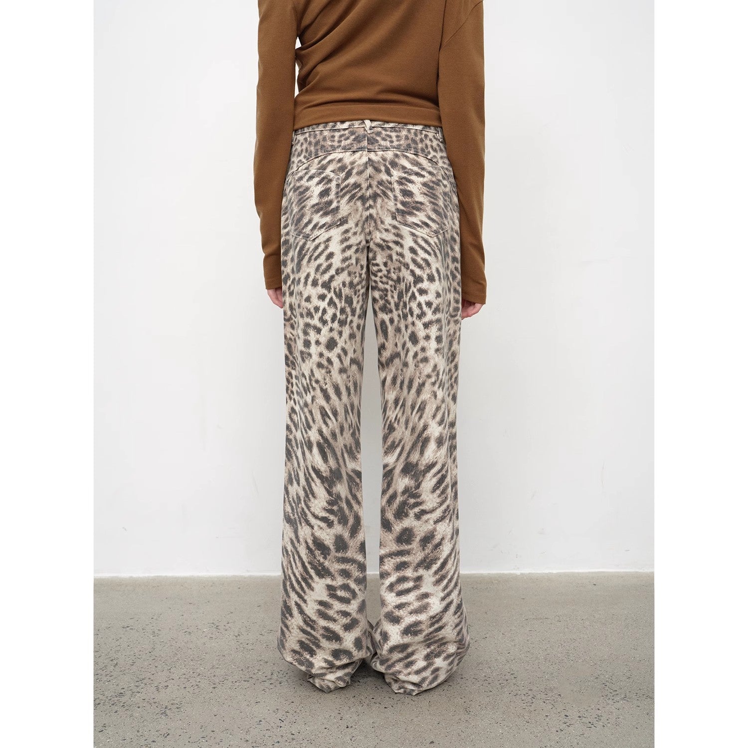 “Wild roar”vintage original leopard print Turkish imported washed slimming straight-leg bootcut jeans