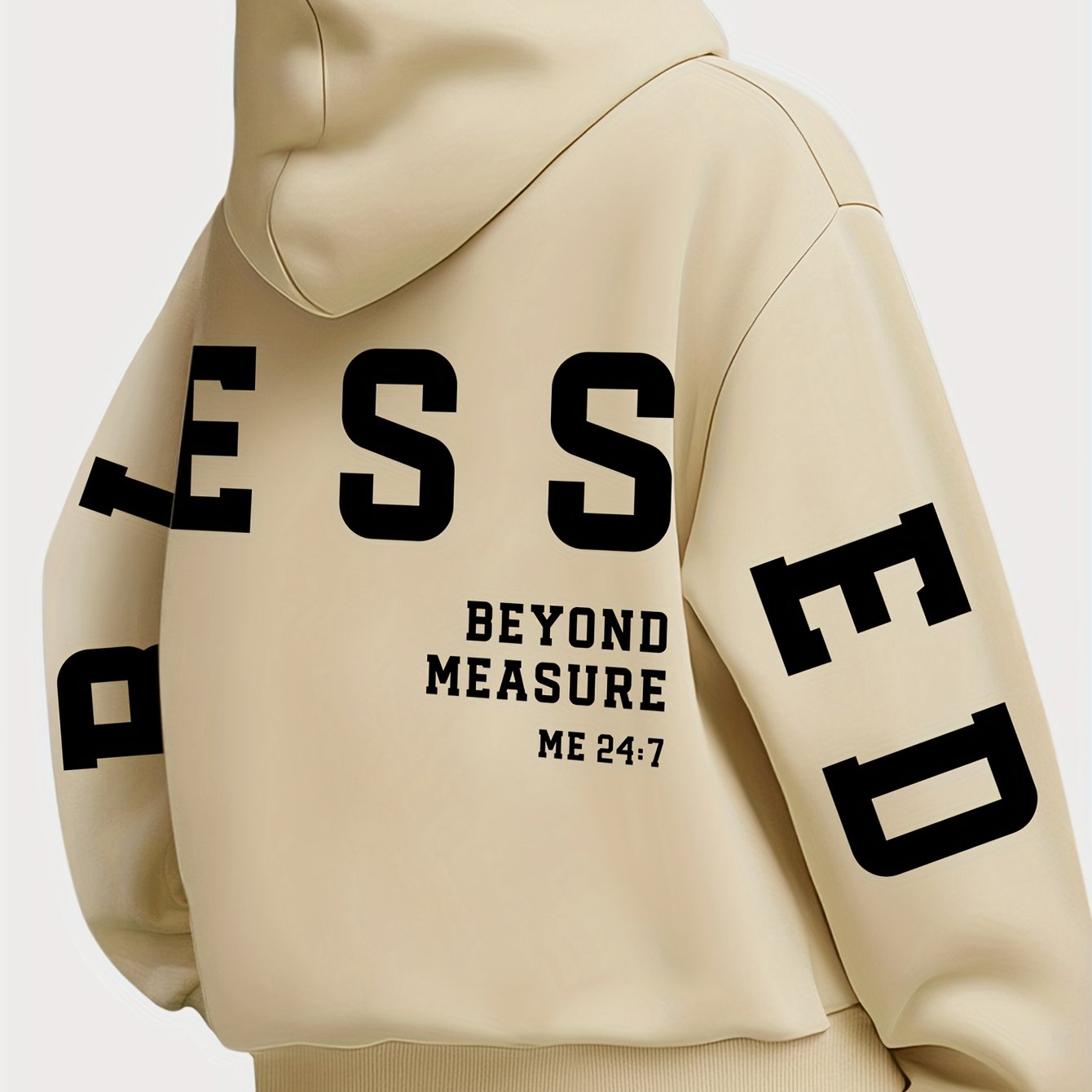 Plus Size Women's BLESSED Print Hoodie ,Machine Washable Fall Winter Casual Pullover