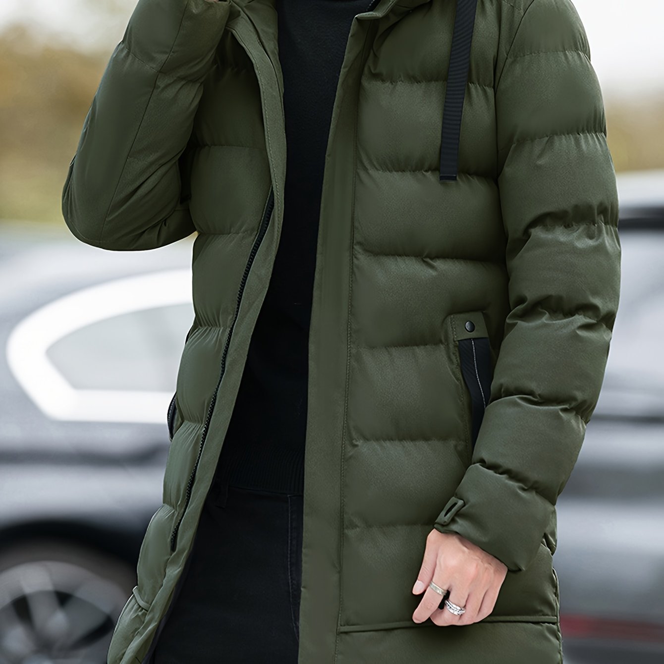 Men's Winter Padded Jacket with Hood - Cold-Weather Coat, Machine Washable Soft Warm Outerwear, -Filled Casual for Everyday & Special Occasions (Solid Color, Pockets)