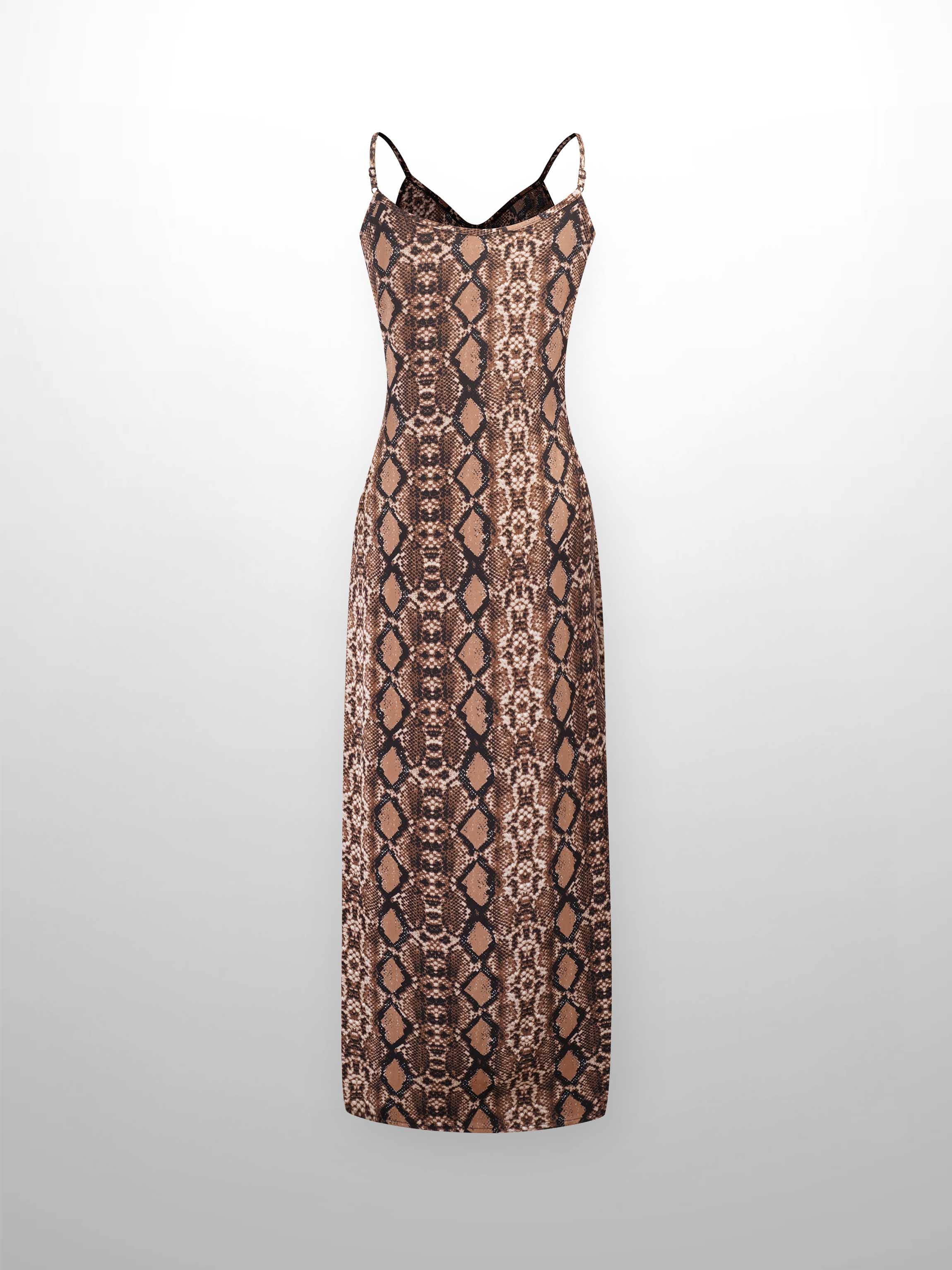 A-Line V Neck Slip Dress-Snakeskin