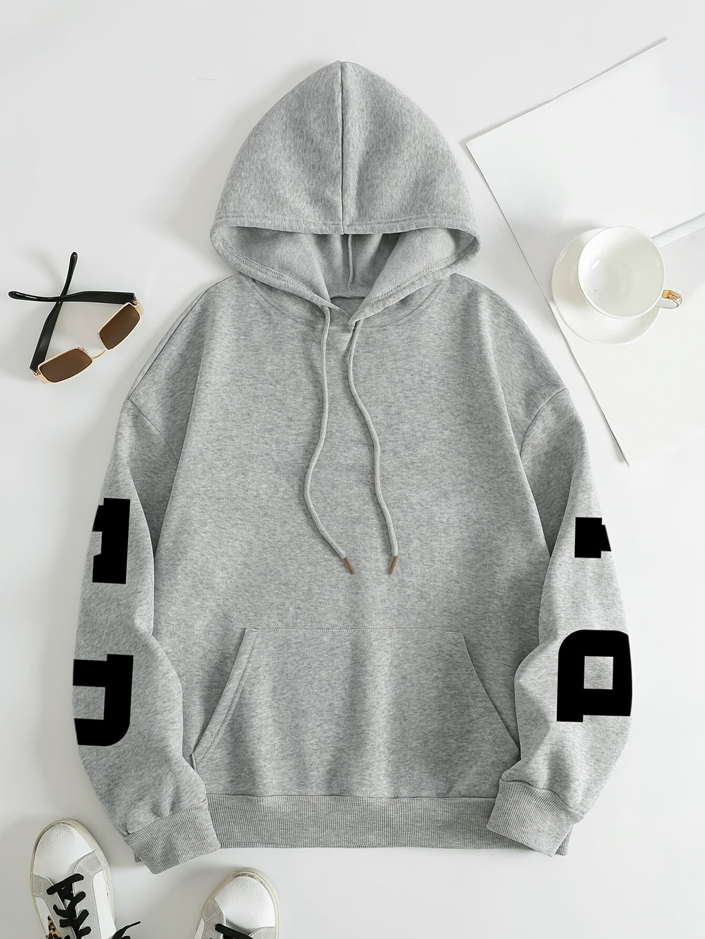 Plus Size Women's BLESSED Print Hoodie ,Machine Washable Fall Winter Casual Pullover