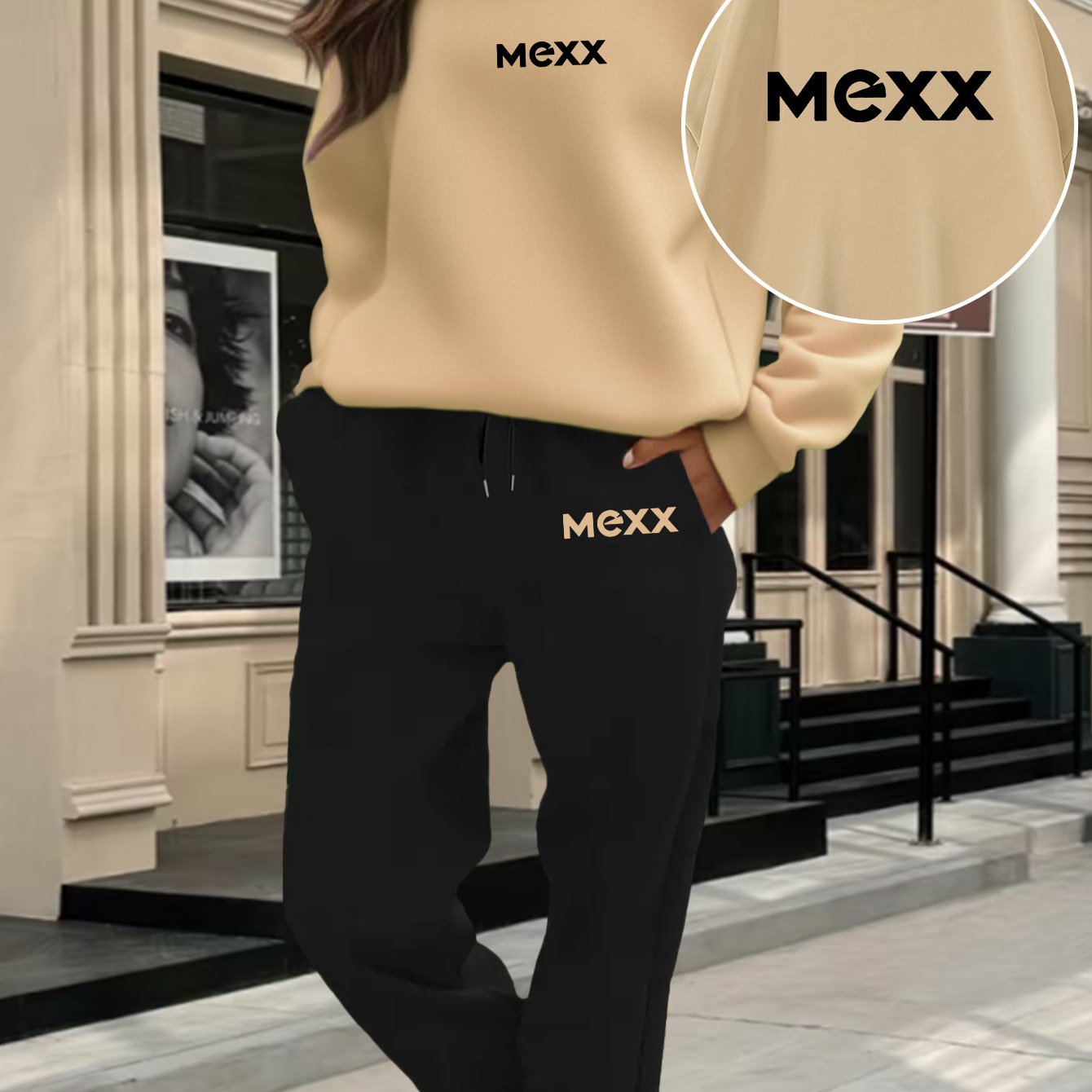 A Set of 2 Sets of Women'S Sports Crew Neck Sweatshirt And Trouser Set, MEXX Printed Pattern, Elegant Casual Sexy Style, Polyester Fabric Stretchy, Suitable for Spring, Summer, Autumn Daily Holiday Travel, Sports Fitness, Par