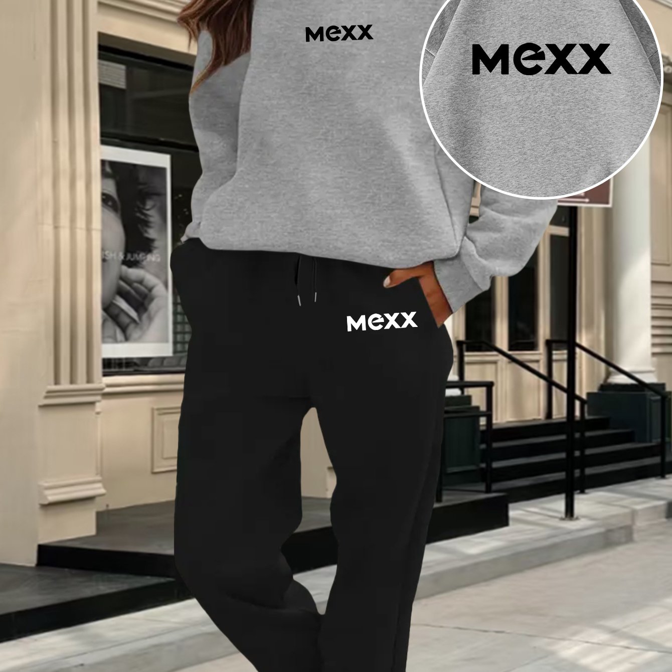 A Set of 2 Sets of Women'S Sports Crew Neck Sweatshirt And Trouser Set, MEXX Printed Pattern, Elegant Casual Sexy Style, Polyester Fabric Stretchy, Suitable for Spring, Summer, Autumn Daily Holiday Travel, Sports Fitness, Par