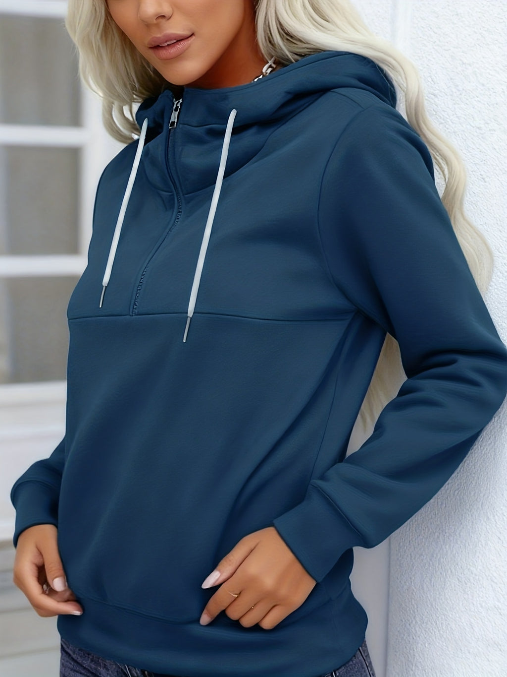 Women'S Heavyweight Winter Hooded Sweatshirt - Full-Zip Front Closure, Thick Warm Pullover with Full-Zip Hood & Full-Zip Front, Solid Navy /, Machine Washable Cold Weather Outerwear For Everyday & Formal Events, Winter Clothe