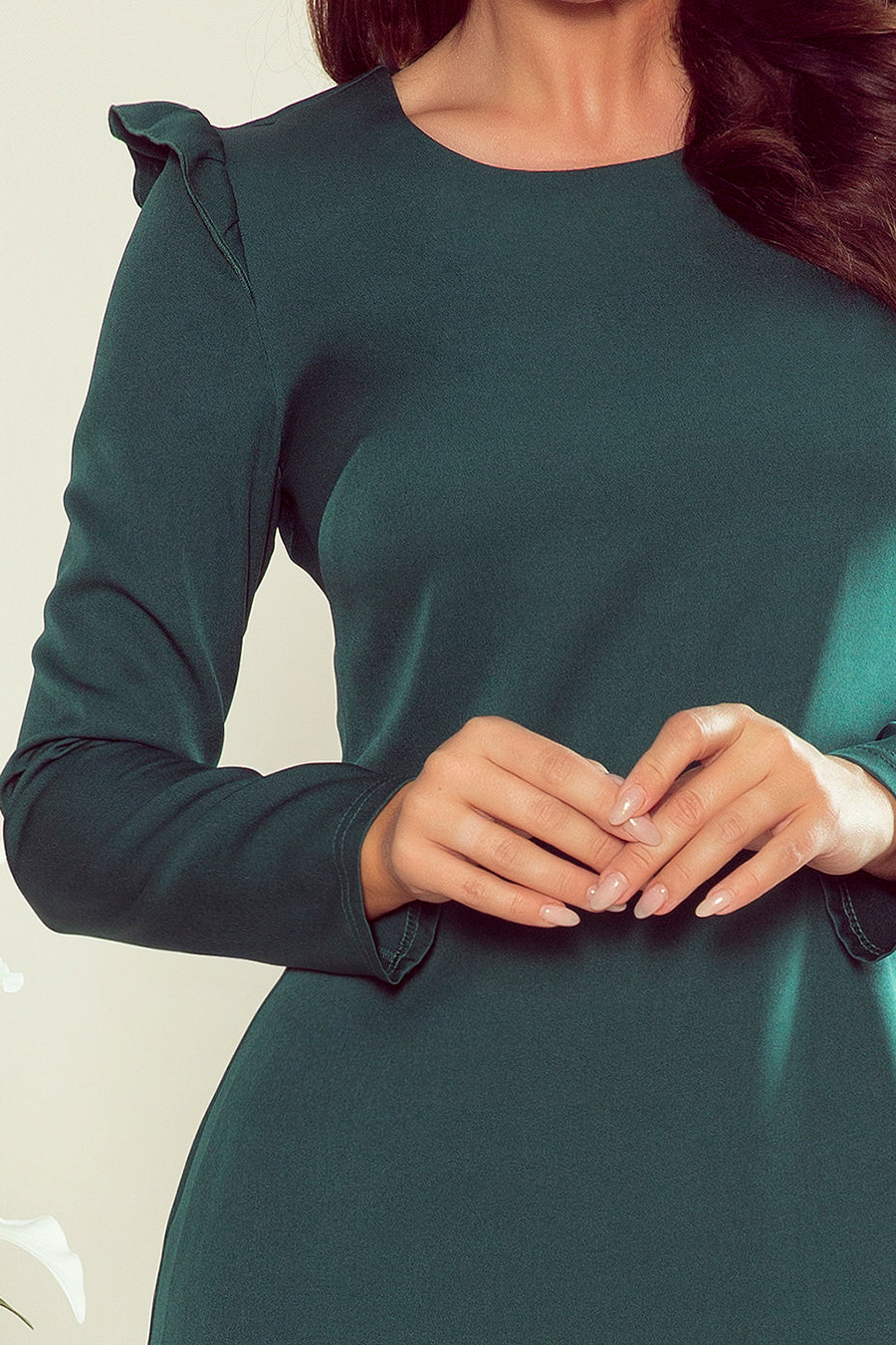 Numoco 264-1 NELL Trapezoidal dress with frills - green