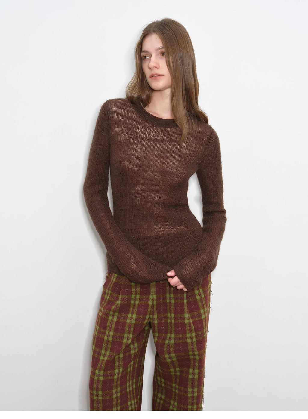 „Unverzichtbar für entspannte Tage“: Strukturiertes Mohair-Mischgewebe, Rundhalsausschnitt, Stretch-Strick-Baselayer für Herbst/Winter