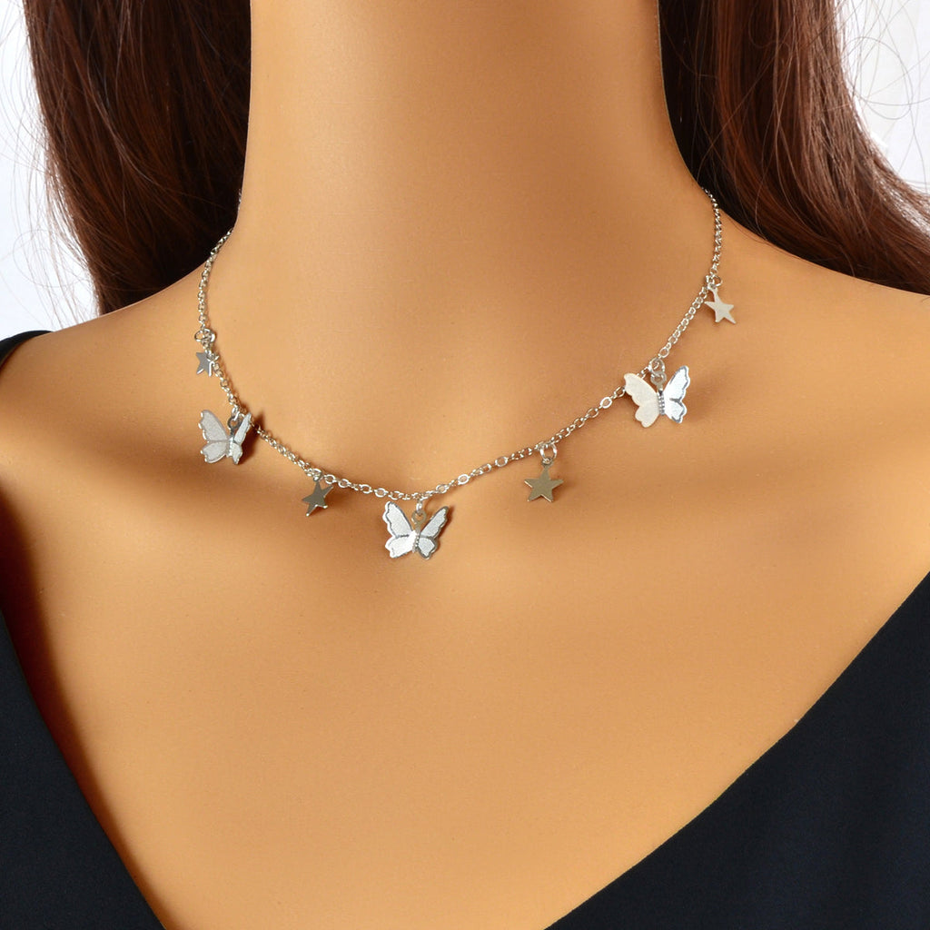 Trendy Gold Chain Star Butterfly Charm Collar Necklace Women Party Decoration