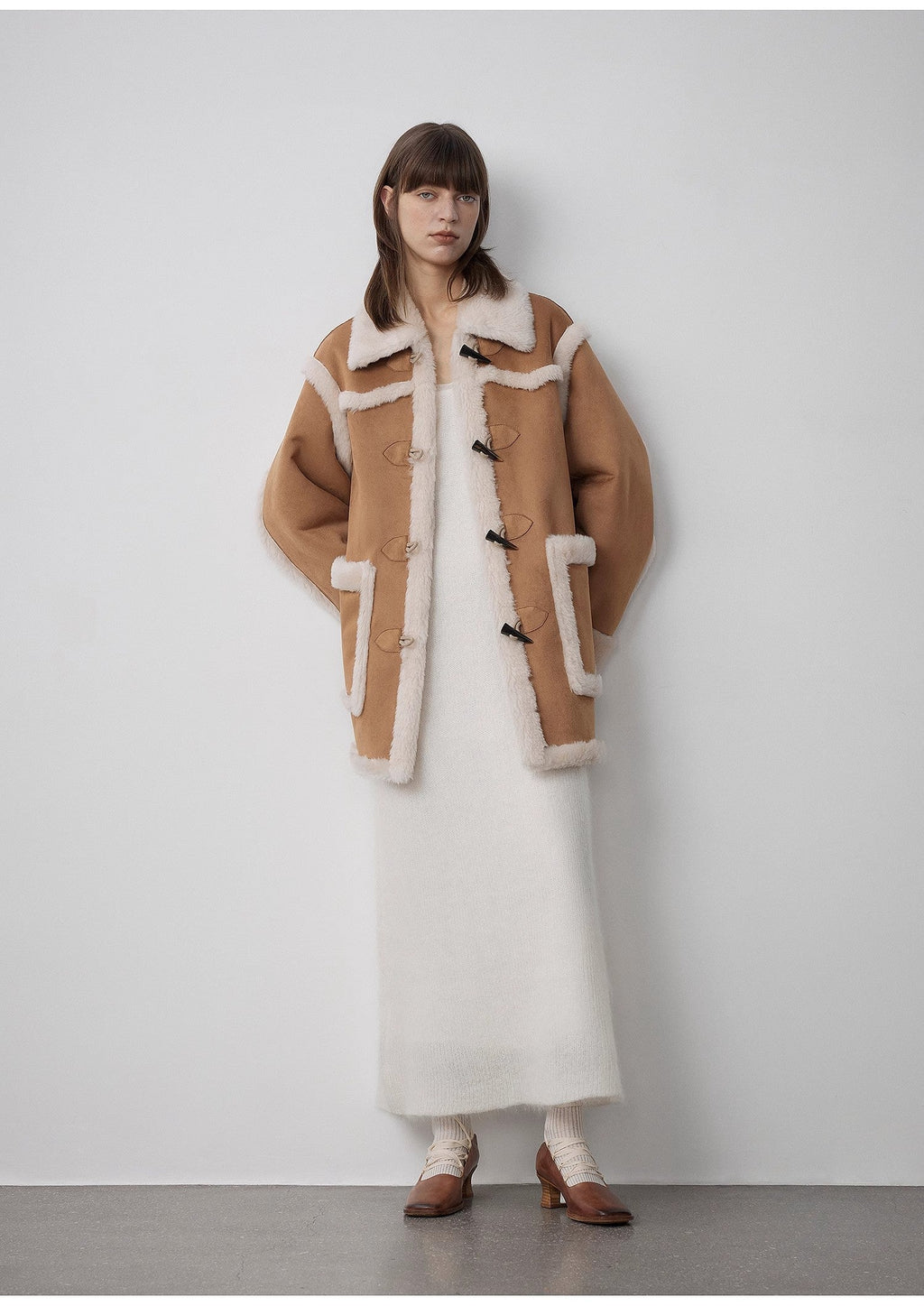 "Western Sunset"Winter  Wool Artificial Compound Suede Shearling Fur Coat for Women