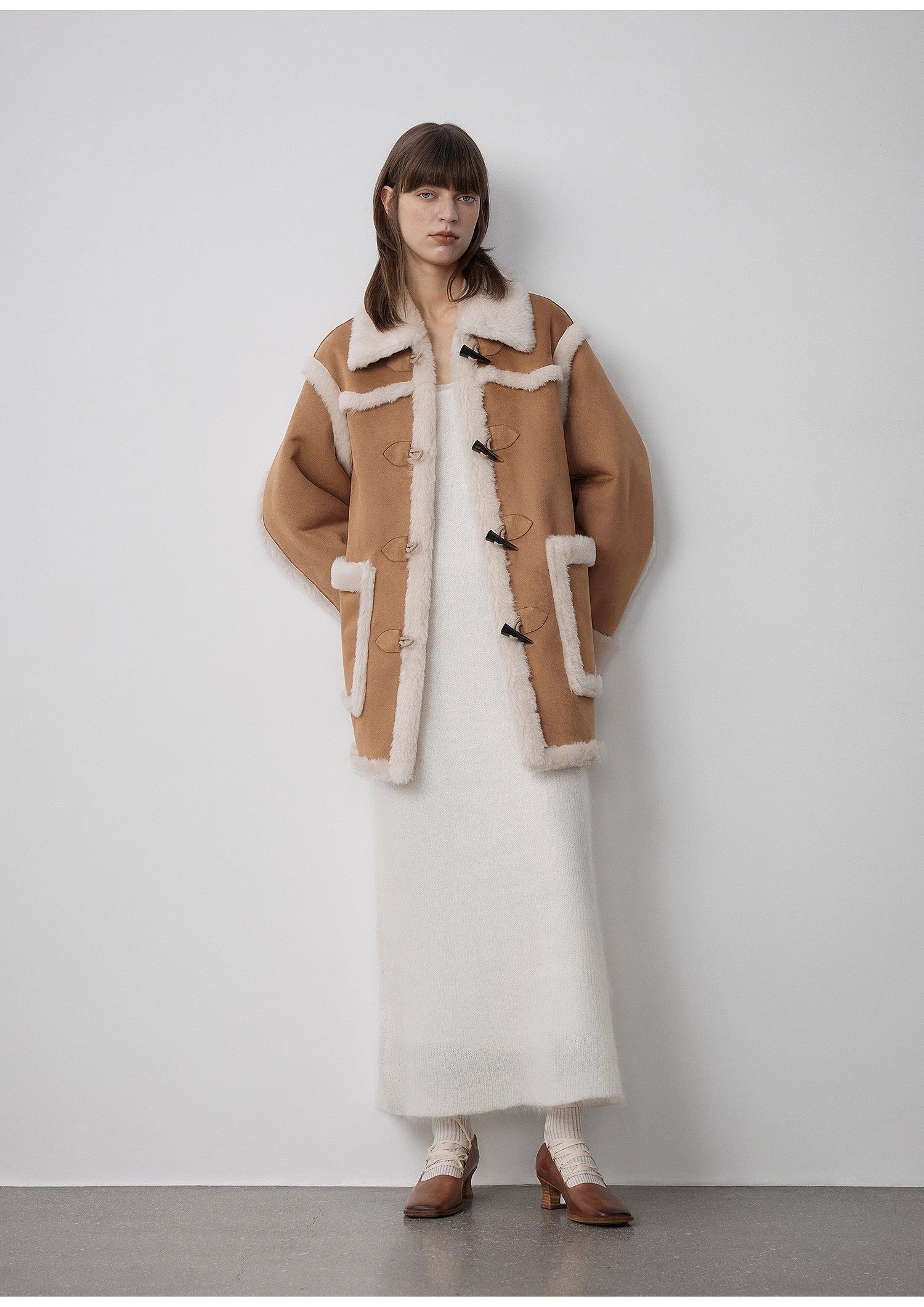 "Western Sunset"Winter  Wool Artificial Compound Suede Shearling Fur Coat for Women