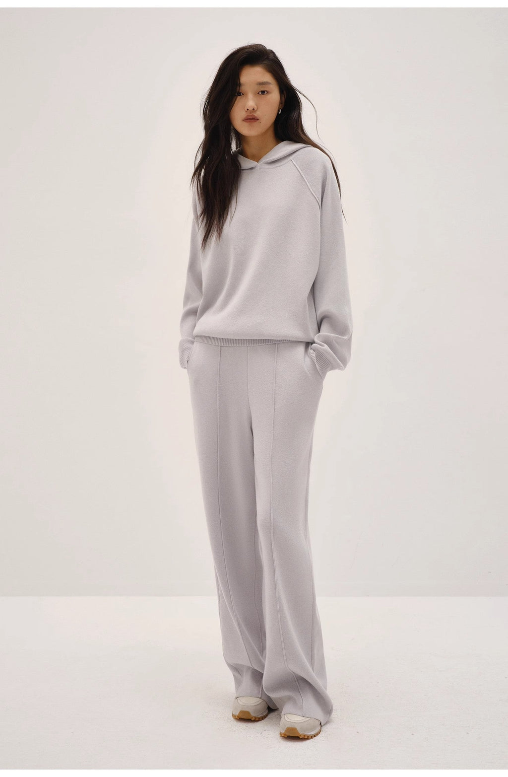 Pantaloni casual lejeri, tricotați, din amestec de lână, stil francez, „Soare de dimineață de iarnă”, pentru femei