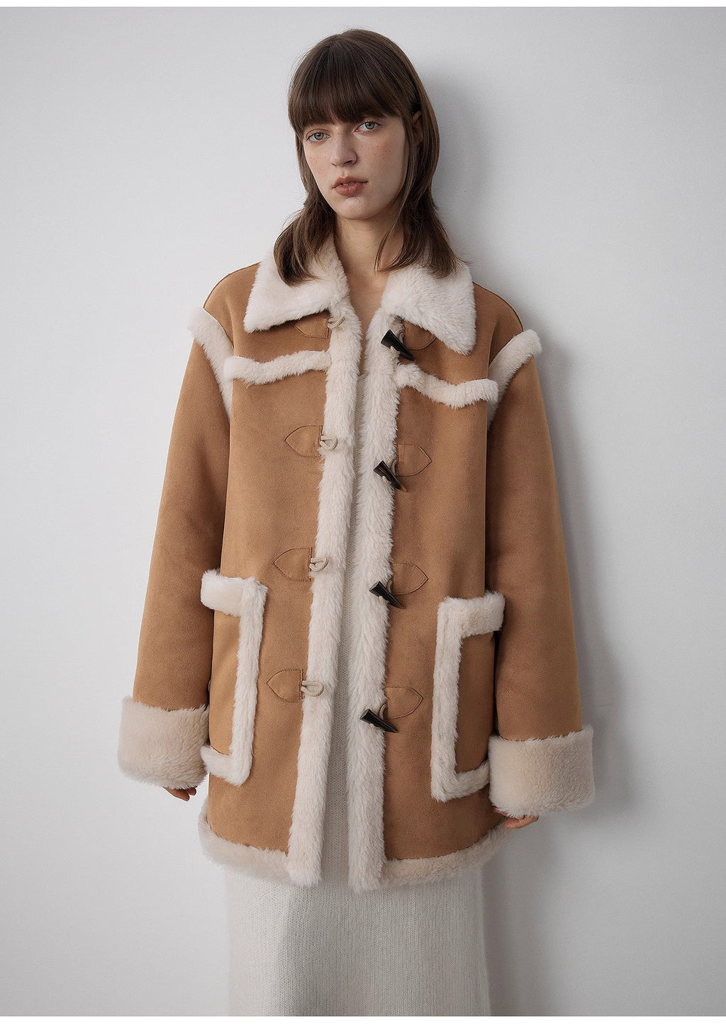 "Western Sunset"Winter  Wool Artificial Compound Suede Shearling Fur Coat for Women