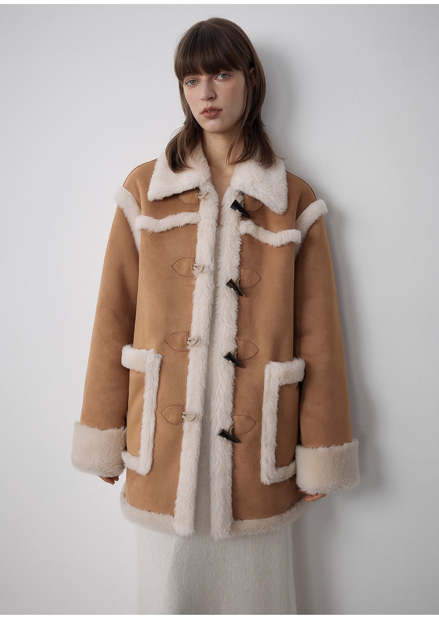 "Western Sunset"Winter  Wool Artificial Compound Suede Shearling Fur Coat for Women