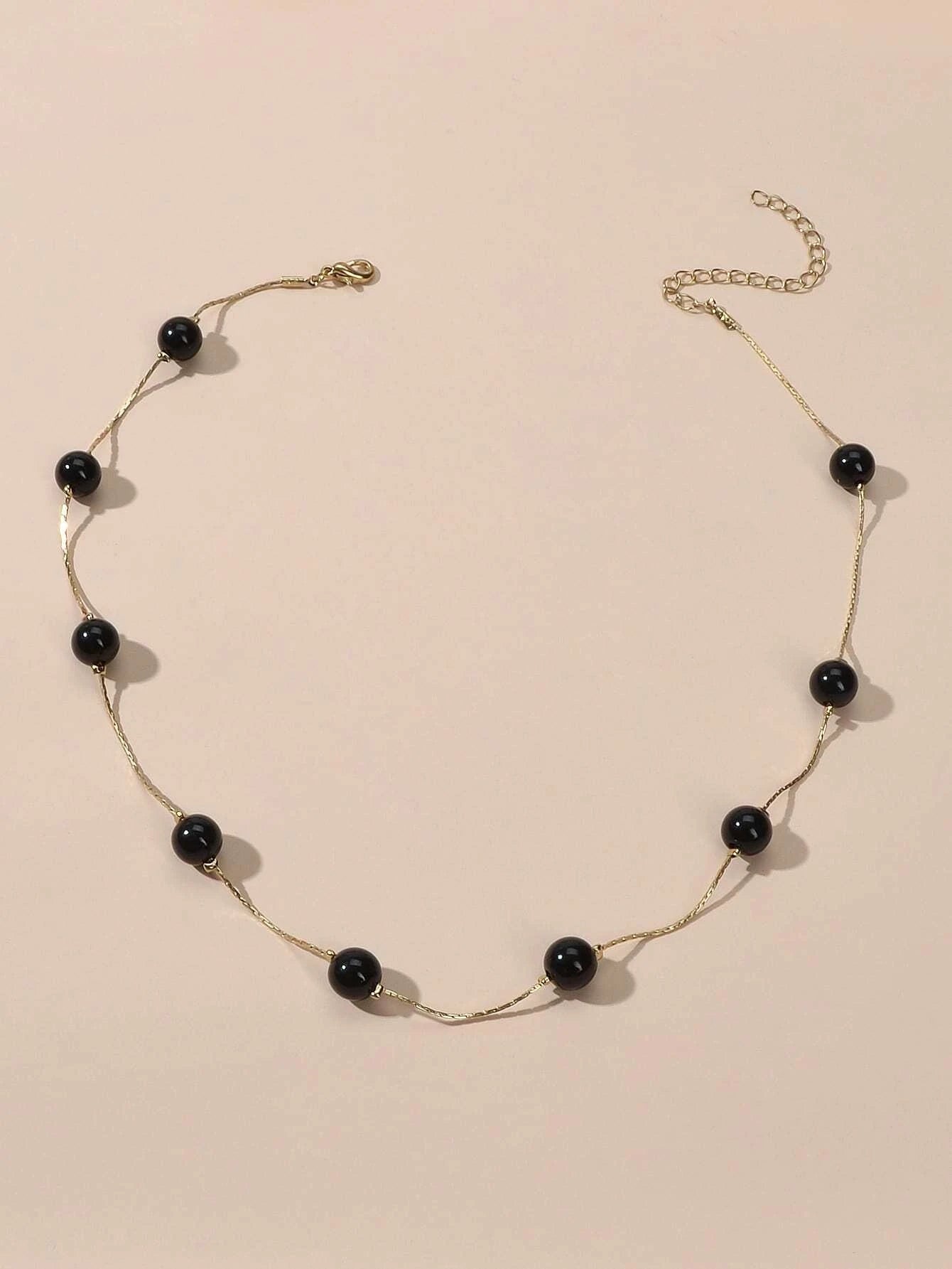AU Post Fashion Accessories Black Beads Gold Chain Necklace Women Party Jewelry
