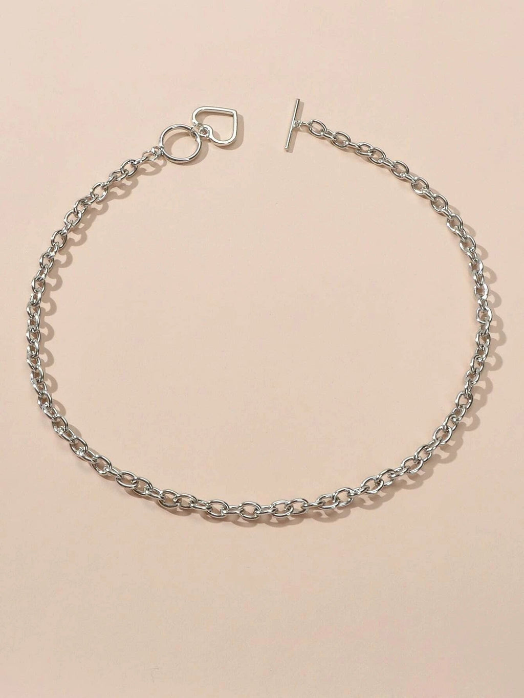 Minimalist Jewellery Silver Link Heart Pendant Necklace Women Punk Accessories