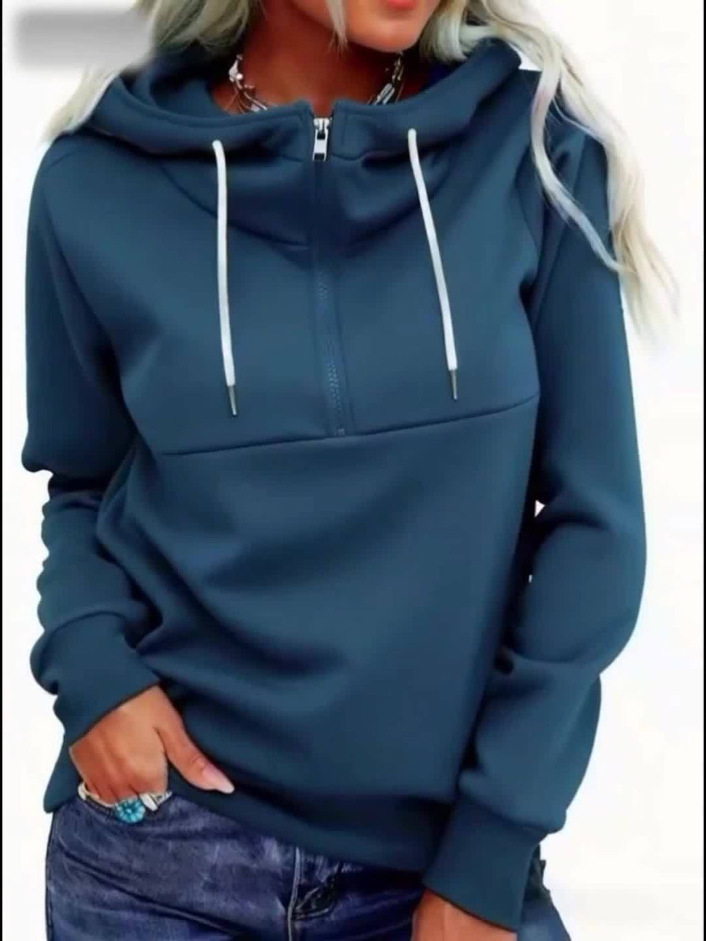 Women'S Heavyweight Winter Hooded Sweatshirt - Full-Zip Front Closure, Thick Warm Pullover with Full-Zip Hood & Full-Zip Front, Solid Navy /, Machine Washable Cold Weather Outerwear For Everyday & Formal Events, Winter Clothe
