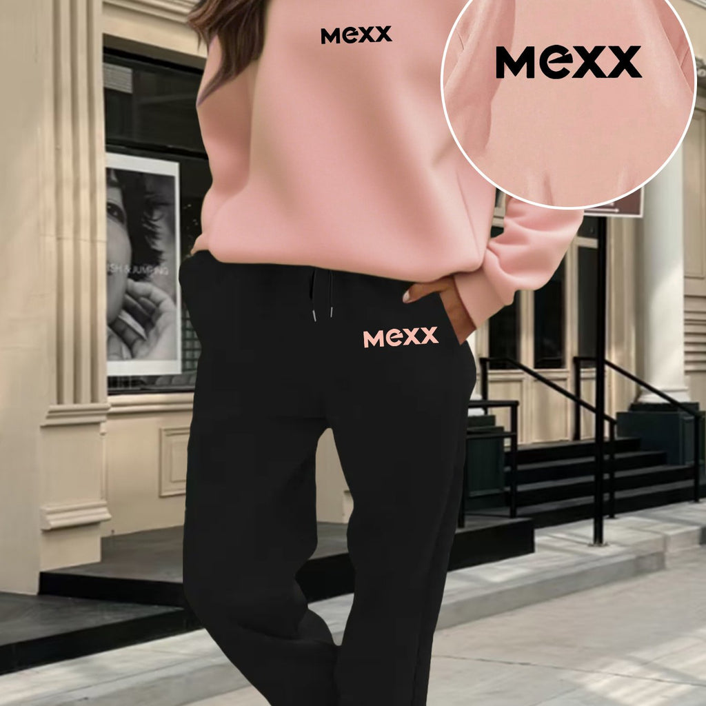 A Set of 2 Sets of Women'S Sports Crew Neck Sweatshirt And Trouser Set, MEXX Printed Pattern, Elegant Casual Sexy Style, Polyester Fabric Stretchy, Suitable for Spring, Summer, Autumn Daily Holiday Travel, Sports Fitness, Par