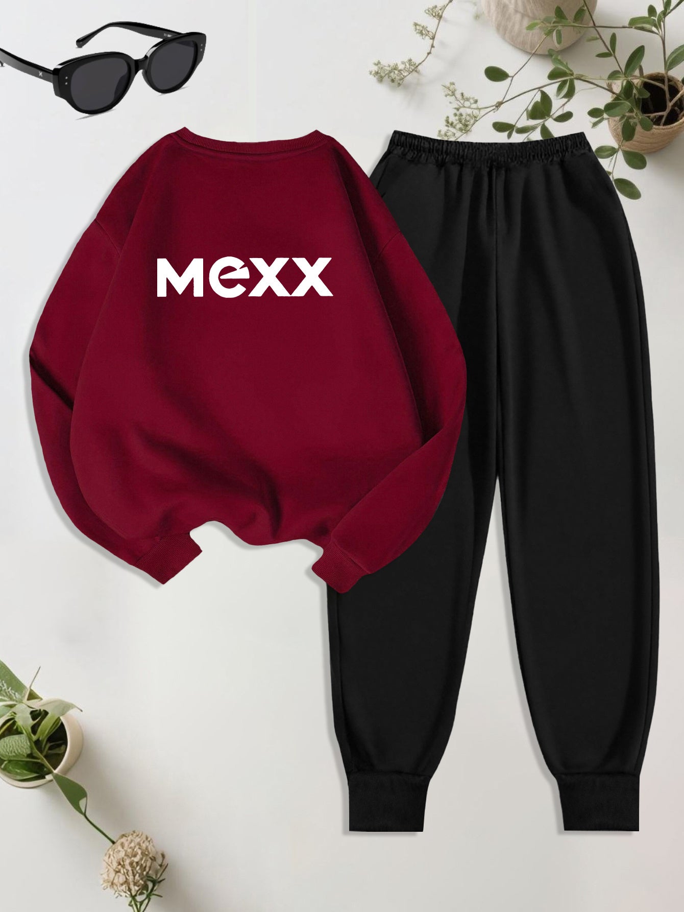 A Set of 2 Sets of Women'S Sports Crew Neck Sweatshirt And Trouser Set, MEXX Printed Pattern, Elegant Casual Sexy Style, Polyester Fabric Stretchy, Suitable for Spring, Summer, Autumn Daily Holiday Travel, Sports Fitness, Par