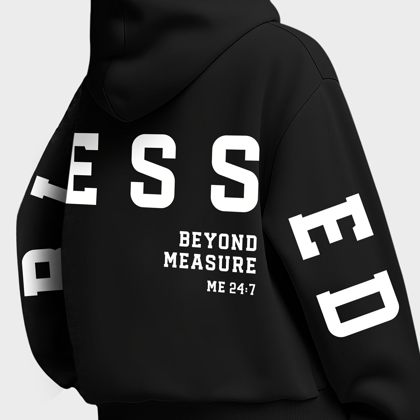 Plus Size Women's BLESSED Print Hoodie ,Machine Washable Fall Winter Casual Pullover