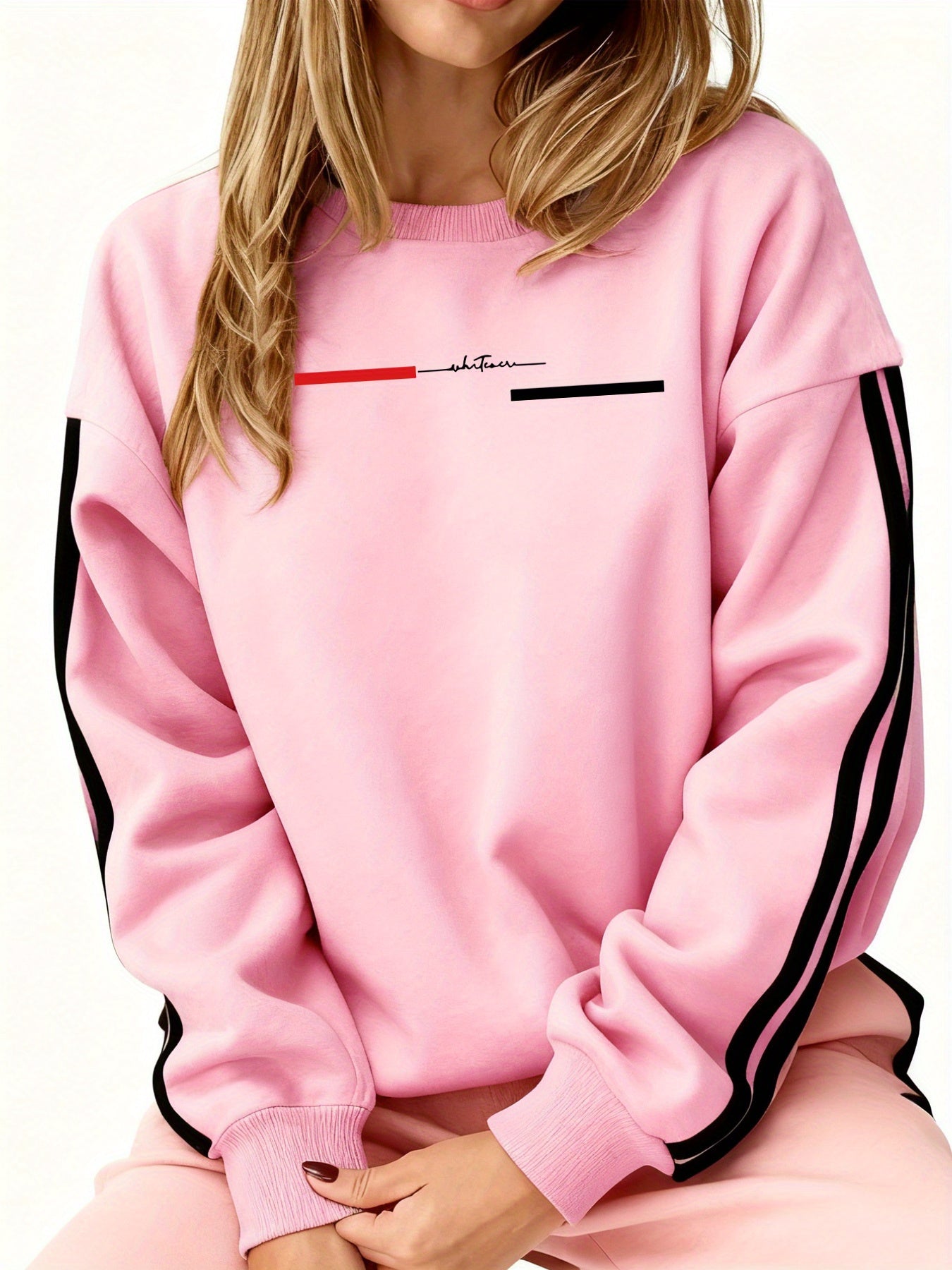 Comfortable and Versatile Women's Clothing, Casual Long-Sleeve Crewneck Sweatshirt with Fun Printed Patterns and Double Stripes, for Women