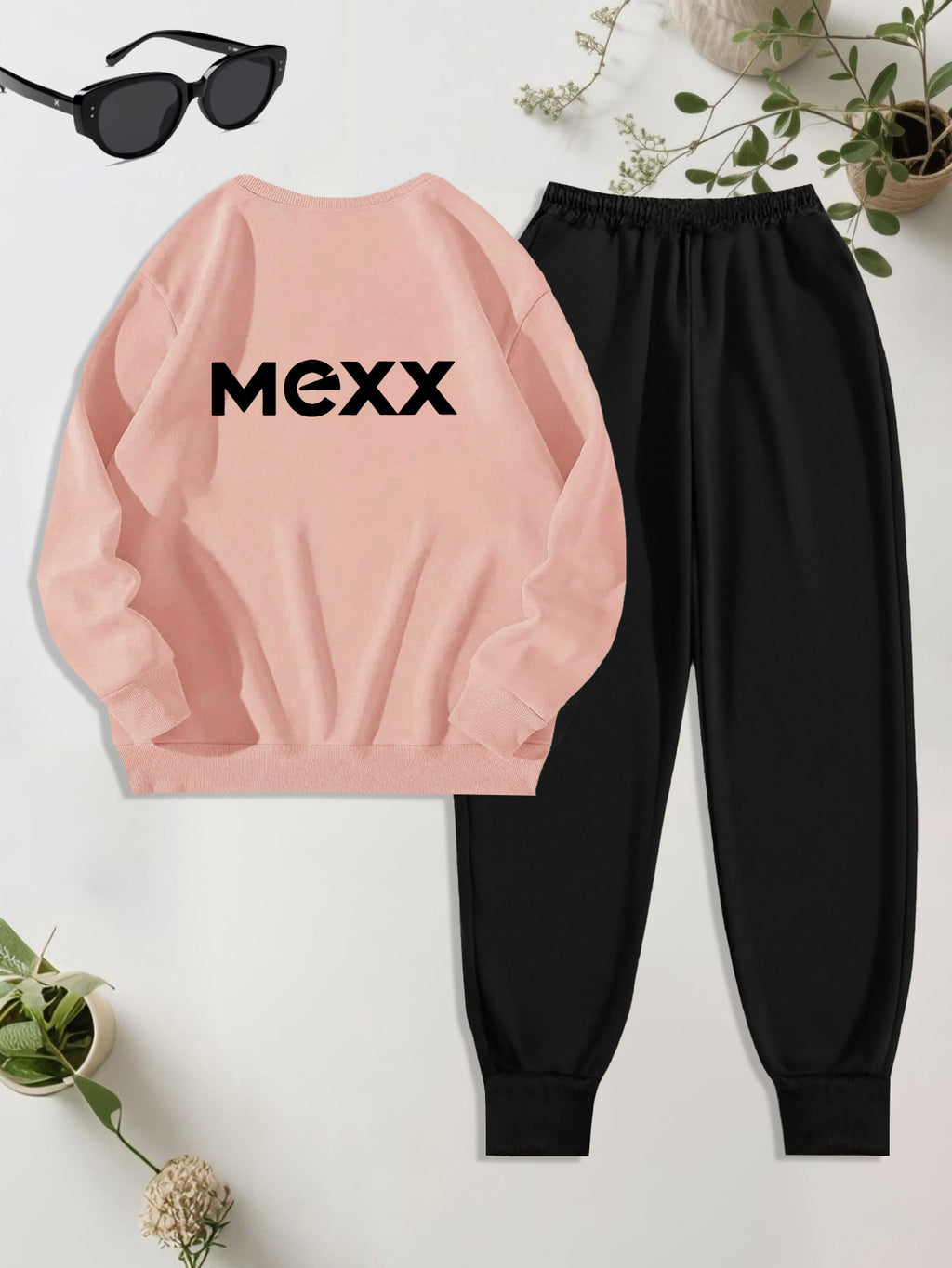 A Set of 2 Sets of Women'S Sports Crew Neck Sweatshirt And Trouser Set, MEXX Printed Pattern, Elegant Casual Sexy Style, Polyester Fabric Stretchy, Suitable for Spring, Summer, Autumn Daily Holiday Travel, Sports Fitness, Par