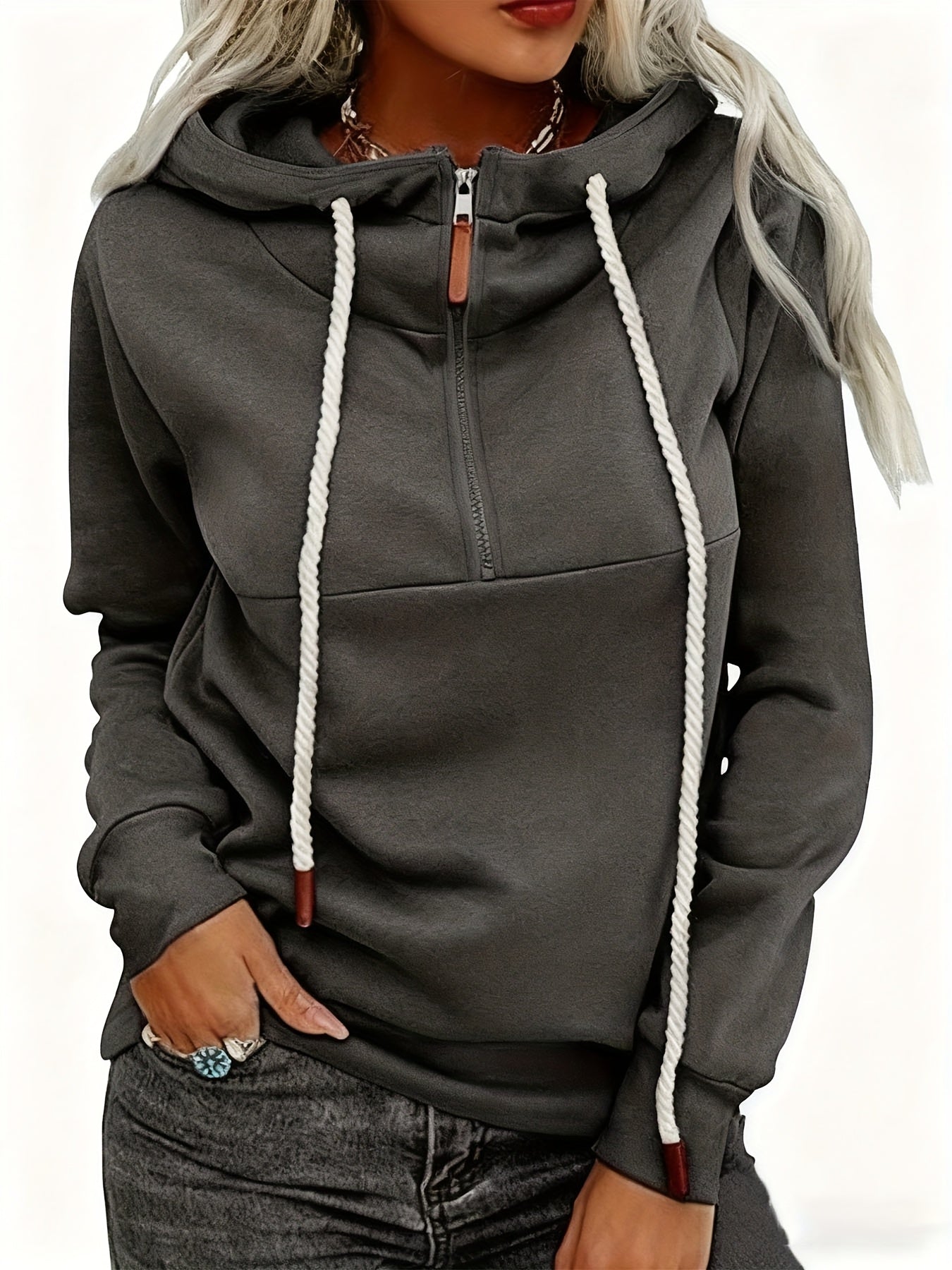 Women'S Heavyweight Winter Hooded Sweatshirt - Full-Zip Front Closure, Thick Warm Pullover with Full-Zip Hood & Full-Zip Front, Solid Navy /, Machine Washable Cold Weather Outerwear For Everyday & Formal Events, Winter Clothe