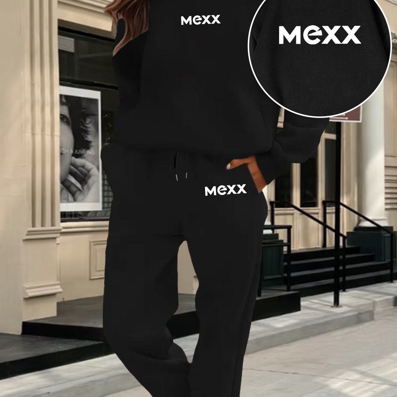 A Set of 2 Sets of Women'S Sports Crew Neck Sweatshirt And Trouser Set, MEXX Printed Pattern, Elegant Casual Sexy Style, Polyester Fabric Stretchy, Suitable for Spring, Summer, Autumn Daily Holiday Travel, Sports Fitness, Par