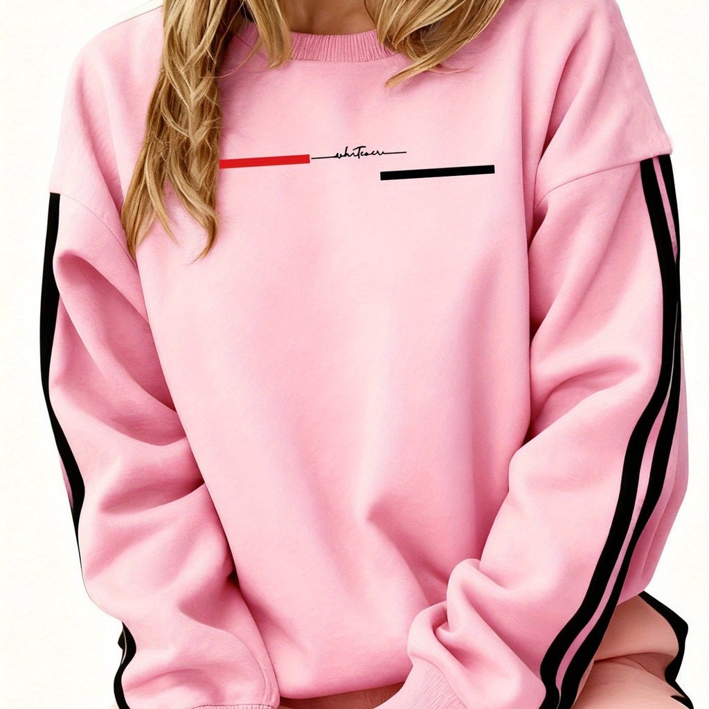 Comfortable and Versatile Women's Clothing, Casual Long-Sleeve Crewneck Sweatshirt with Fun Printed Patterns and Double Stripes, for Women