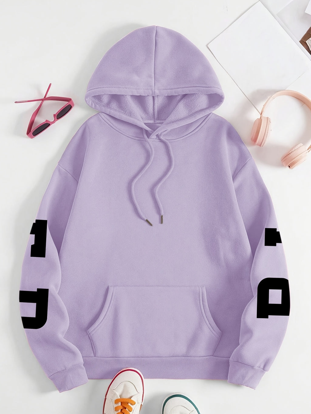 Plus Size Women's BLESSED Print Hoodie ,Machine Washable Fall Winter Casual Pullover