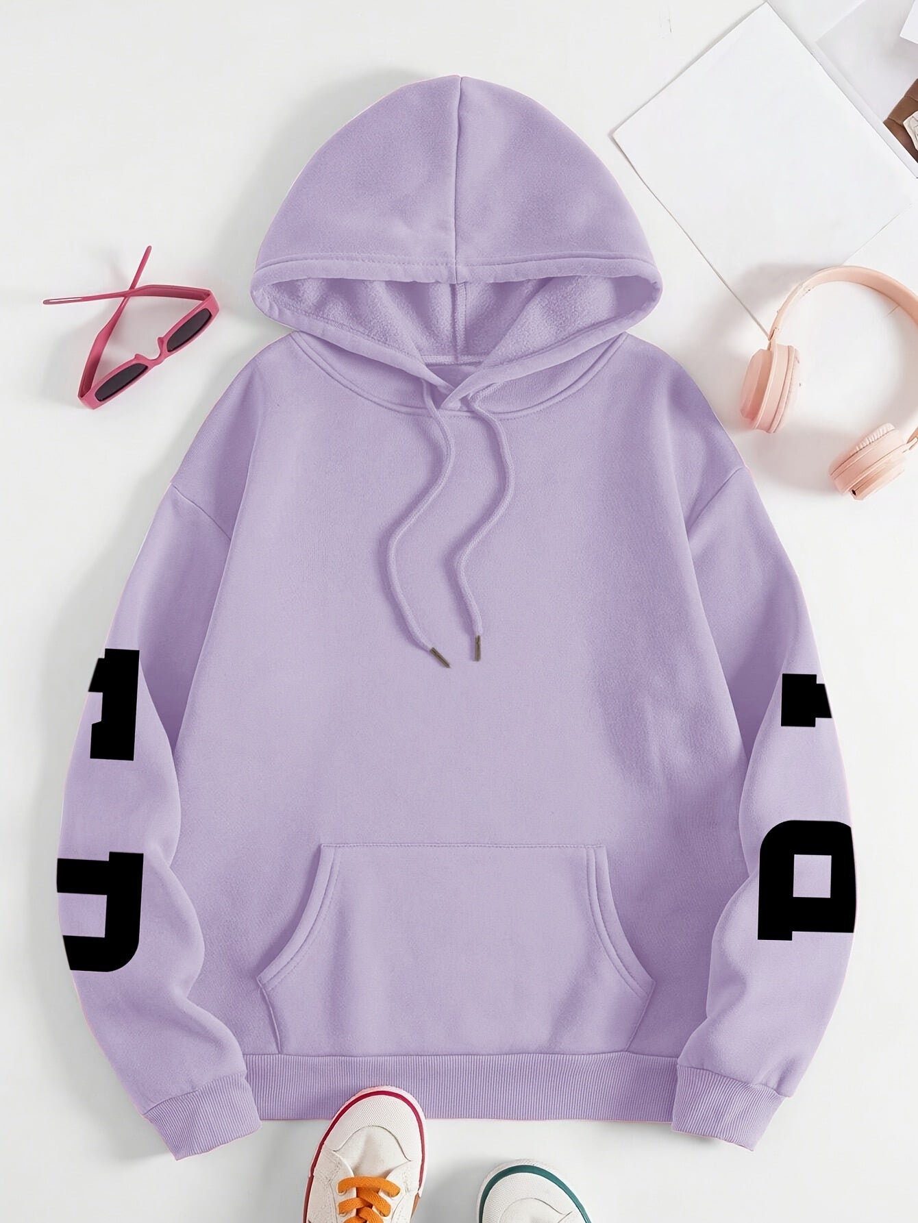 Plus Size Women's BLESSED Print Hoodie ,Machine Washable Fall Winter Casual Pullover