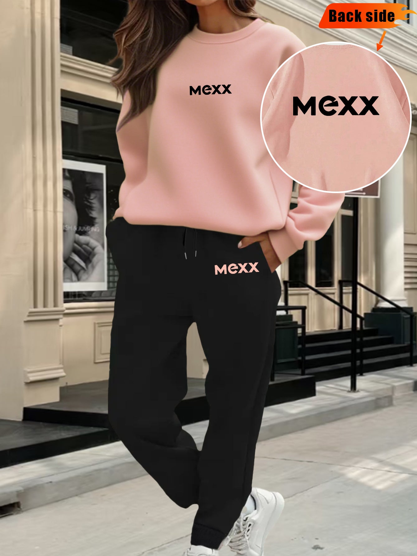 A Set of 2 Sets of Women'S Sports Crew Neck Sweatshirt And Trouser Set, MEXX Printed Pattern, Elegant Casual Sexy Style, Polyester Fabric Stretchy, Suitable for Spring, Summer, Autumn Daily Holiday Travel, Sports Fitness, Par