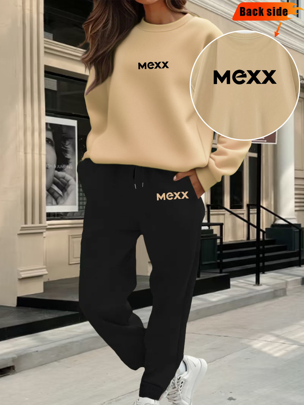 A Set of 2 Sets of Women'S Sports Crew Neck Sweatshirt And Trouser Set, MEXX Printed Pattern, Elegant Casual Sexy Style, Polyester Fabric Stretchy, Suitable for Spring, Summer, Autumn Daily Holiday Travel, Sports Fitness, Par