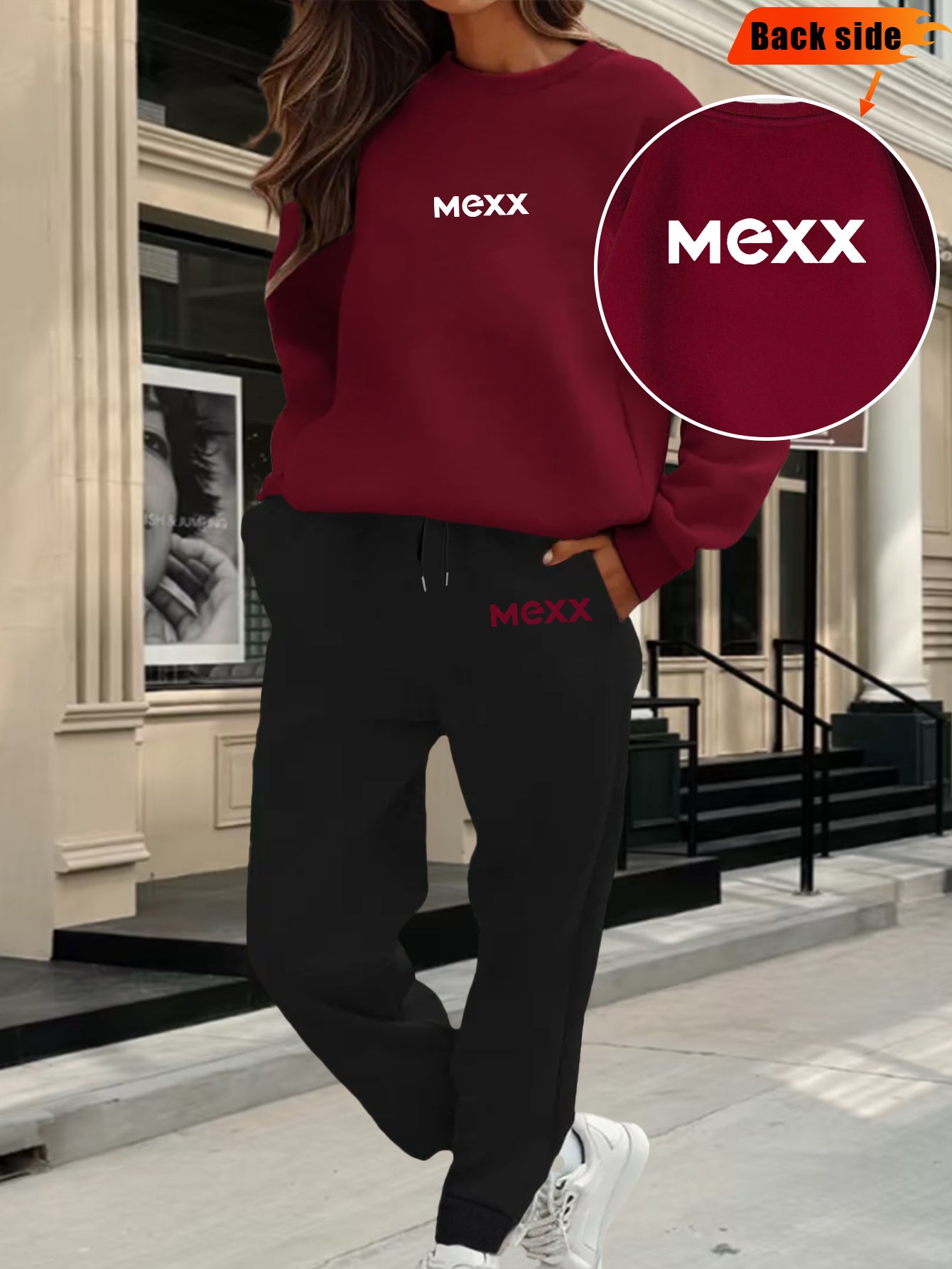 A Set of 2 Sets of Women'S Sports Crew Neck Sweatshirt And Trouser Set, MEXX Printed Pattern, Elegant Casual Sexy Style, Polyester Fabric Stretchy, Suitable for Spring, Summer, Autumn Daily Holiday Travel, Sports Fitness, Par