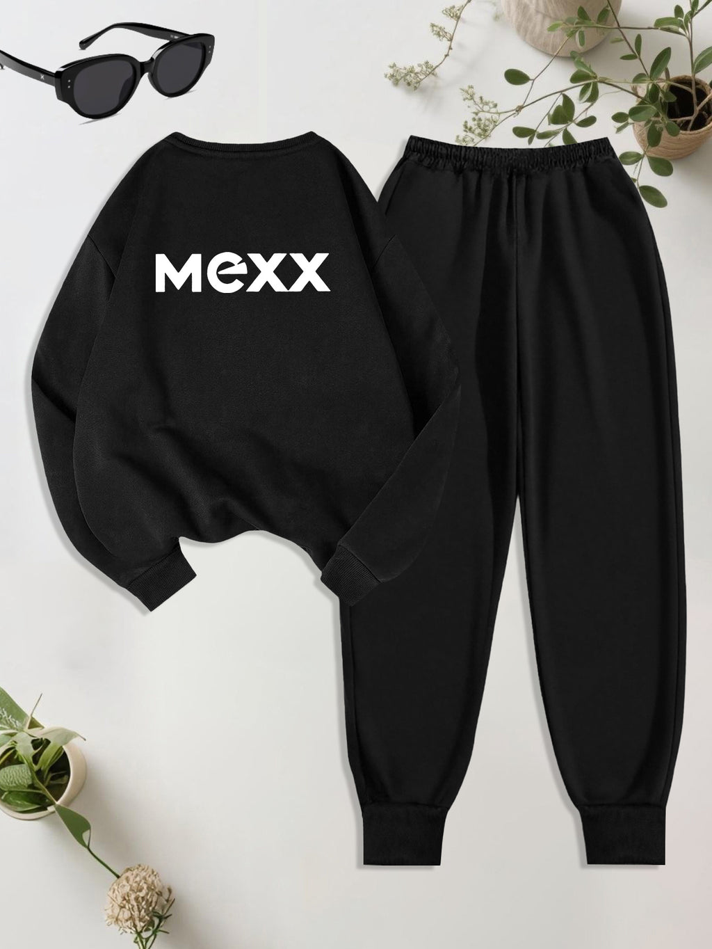 A Set of 2 Sets of Women'S Sports Crew Neck Sweatshirt And Trouser Set, MEXX Printed Pattern, Elegant Casual Sexy Style, Polyester Fabric Stretchy, Suitable for Spring, Summer, Autumn Daily Holiday Travel, Sports Fitness, Par