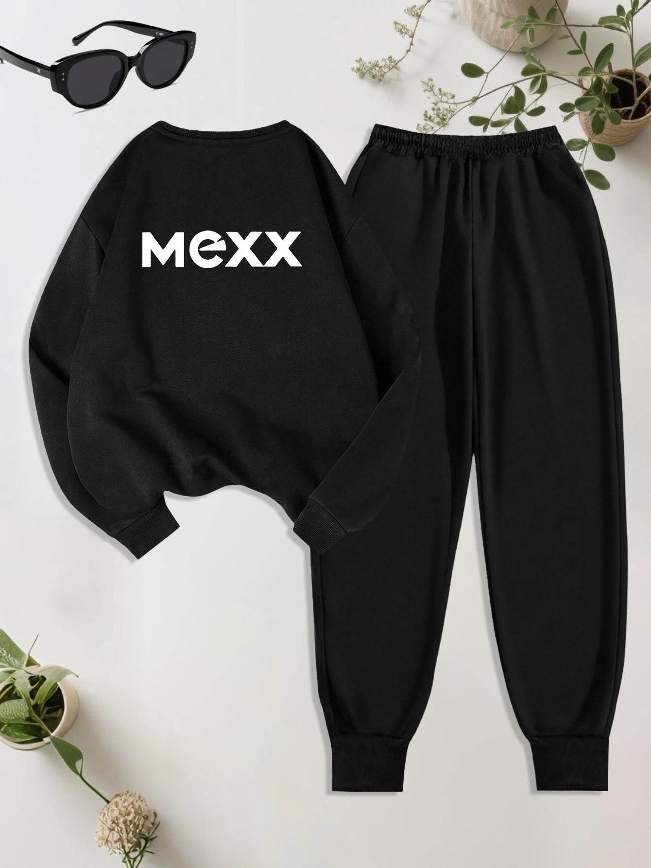 A Set of 2 Sets of Women'S Sports Crew Neck Sweatshirt And Trouser Set, MEXX Printed Pattern, Elegant Casual Sexy Style, Polyester Fabric Stretchy, Suitable for Spring, Summer, Autumn Daily Holiday Travel, Sports Fitness, Par
