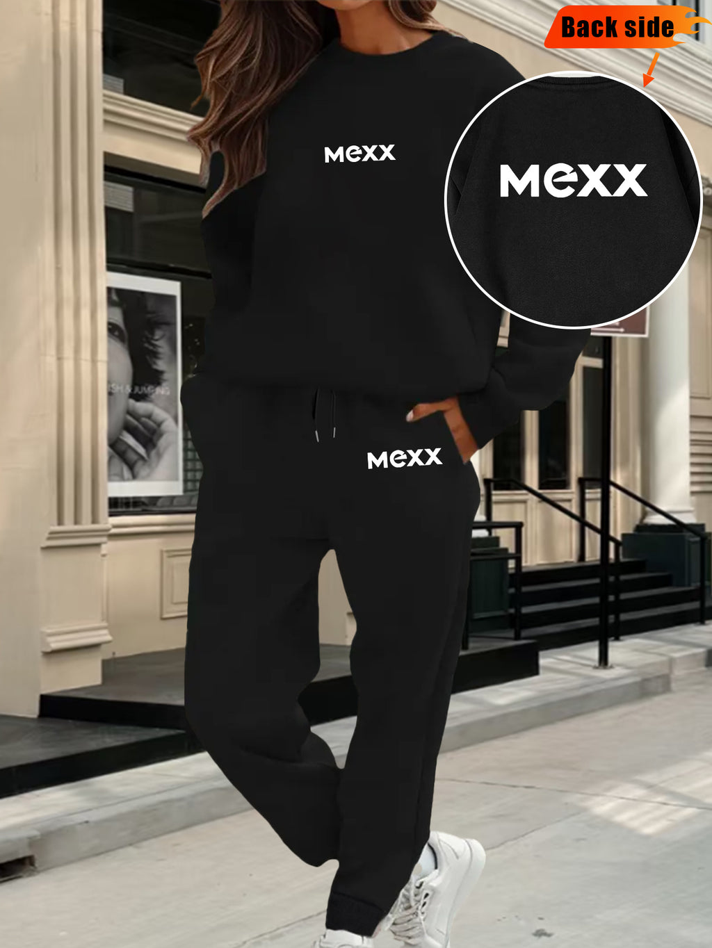 A Set of 2 Sets of Women'S Sports Crew Neck Sweatshirt And Trouser Set, MEXX Printed Pattern, Elegant Casual Sexy Style, Polyester Fabric Stretchy, Suitable for Spring, Summer, Autumn Daily Holiday Travel, Sports Fitness, Par