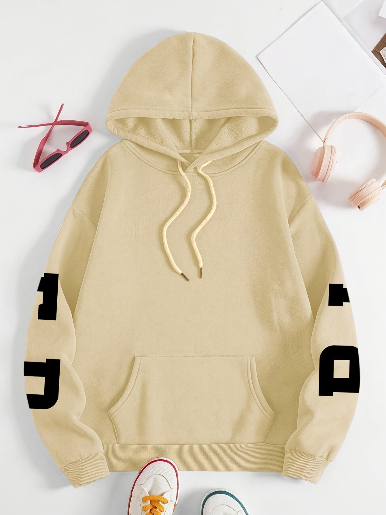 Plus Size Women's BLESSED Print Hoodie ,Machine Washable Fall Winter Casual Pullover