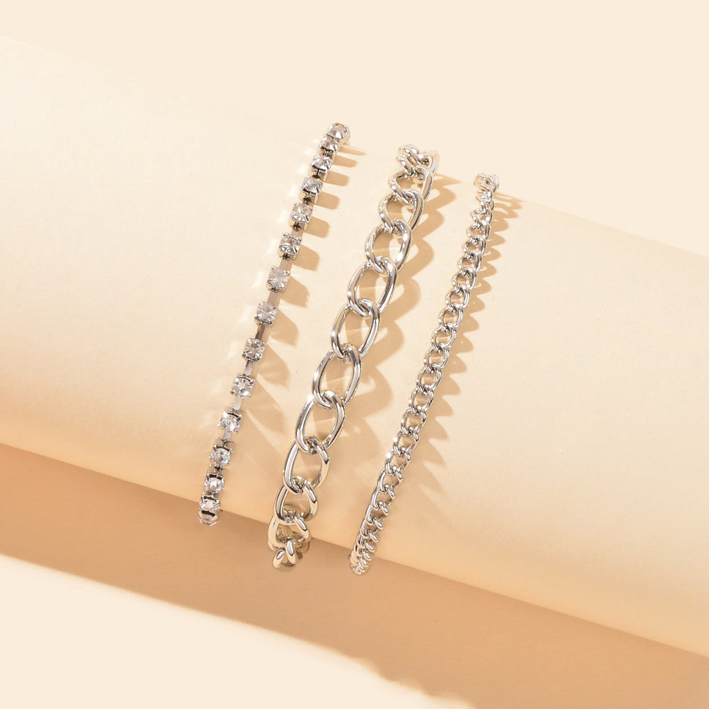 Fashion Accessories Foot Jewelry Rhinestone Decor Silvery Chain Anklet for Women