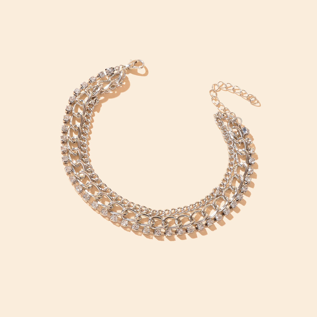 Fashion Accessories Foot Jewelry Rhinestone Decor Silvery Chain Anklet for Women