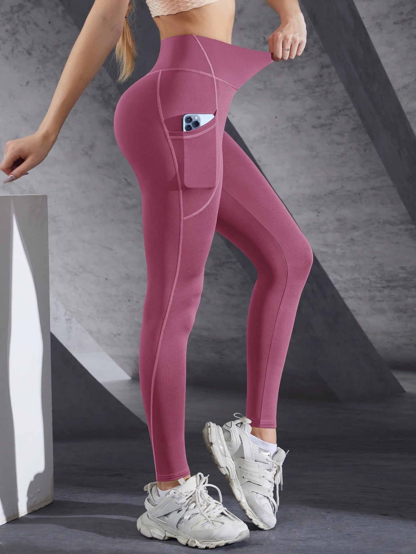 Solid Color Side Pockets Leggings For Women High Waist Sportswear Cycle Yoga Pants Push Up Fitness Leggings