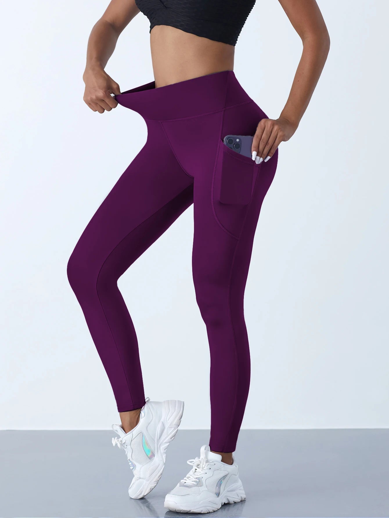 Solid Color Side Pockets Leggings For Women High Waist Sportswear Cycle Yoga Pants Push Up Fitness Leggings