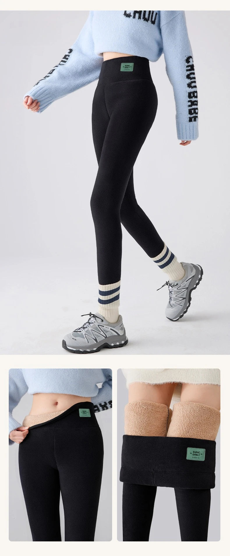 Plus Size Fleece Lined Leggings Women High Waisted Tights for Cold Winter Thermal Outdoor Wear Thick Ribbed Fashion Leggings