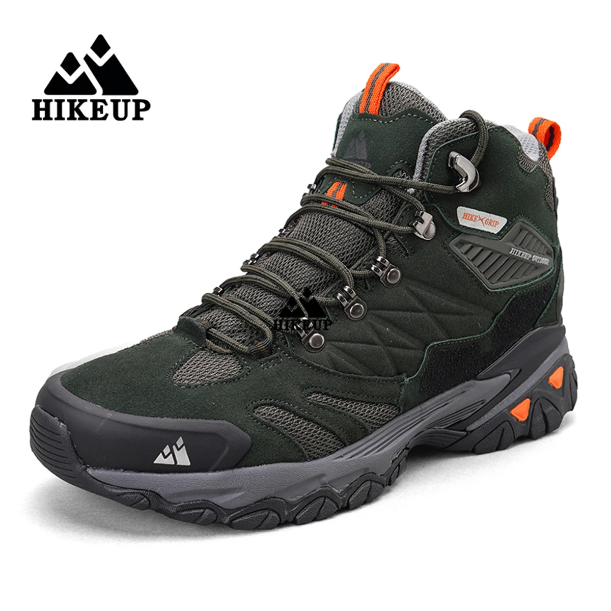 HIKEUP Winter Boot Men Outdoor Hiking Boots Suede High Top Trekking Men Shoes Rainproof Tactical Combat Military Boots