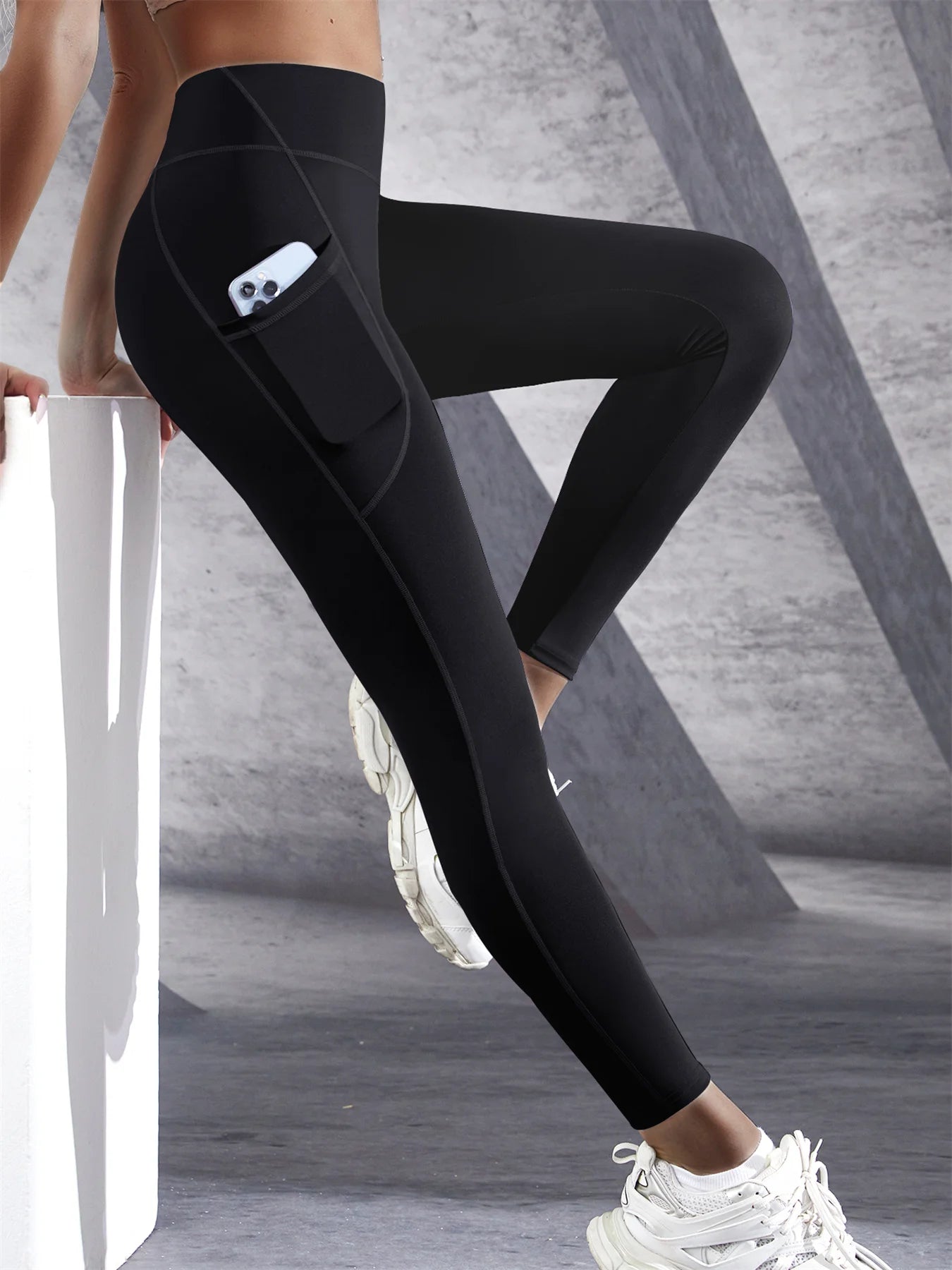 Solid Color Side Pockets Leggings For Women High Waist Sportswear Cycle Yoga Pants Push Up Fitness Leggings