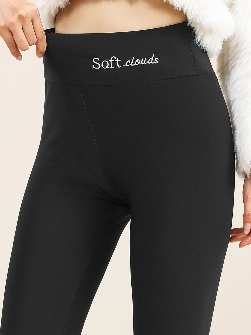 Women Plush Lined Warm Embroide Leggings For Women Fashion Thick High Waist Skinny Long Pants Perfect For Winter Sports, Fitness
