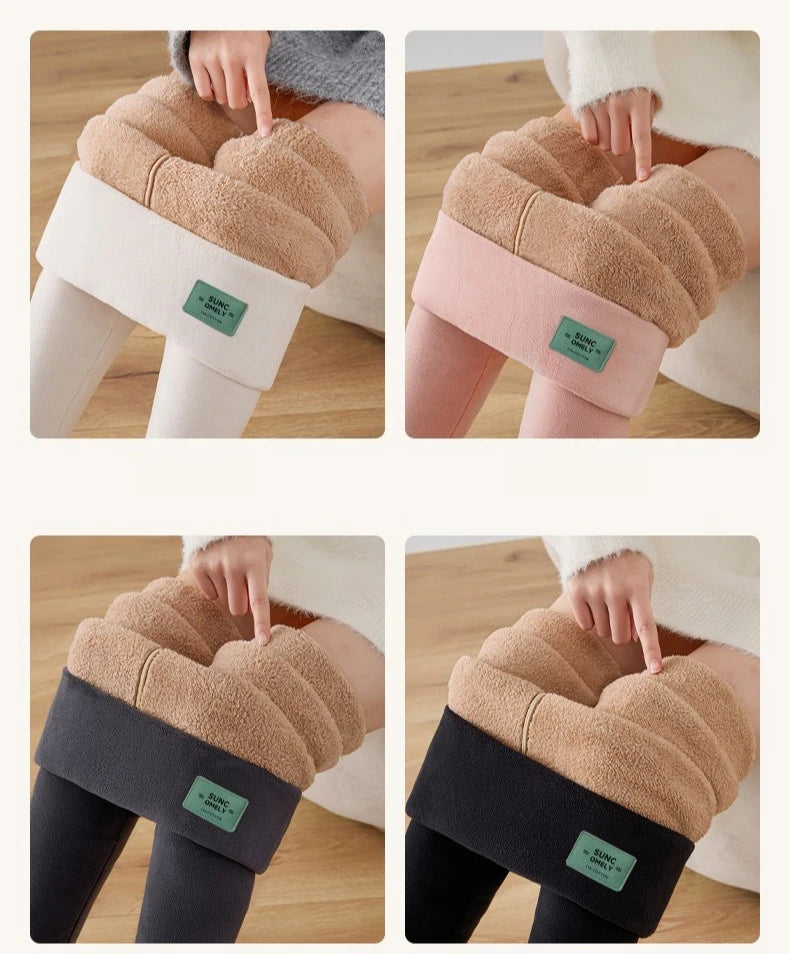 Plus Size Fleece Lined Leggings Women High Waisted Tights for Cold Winter Thermal Outdoor Wear Thick Ribbed Fashion Leggings