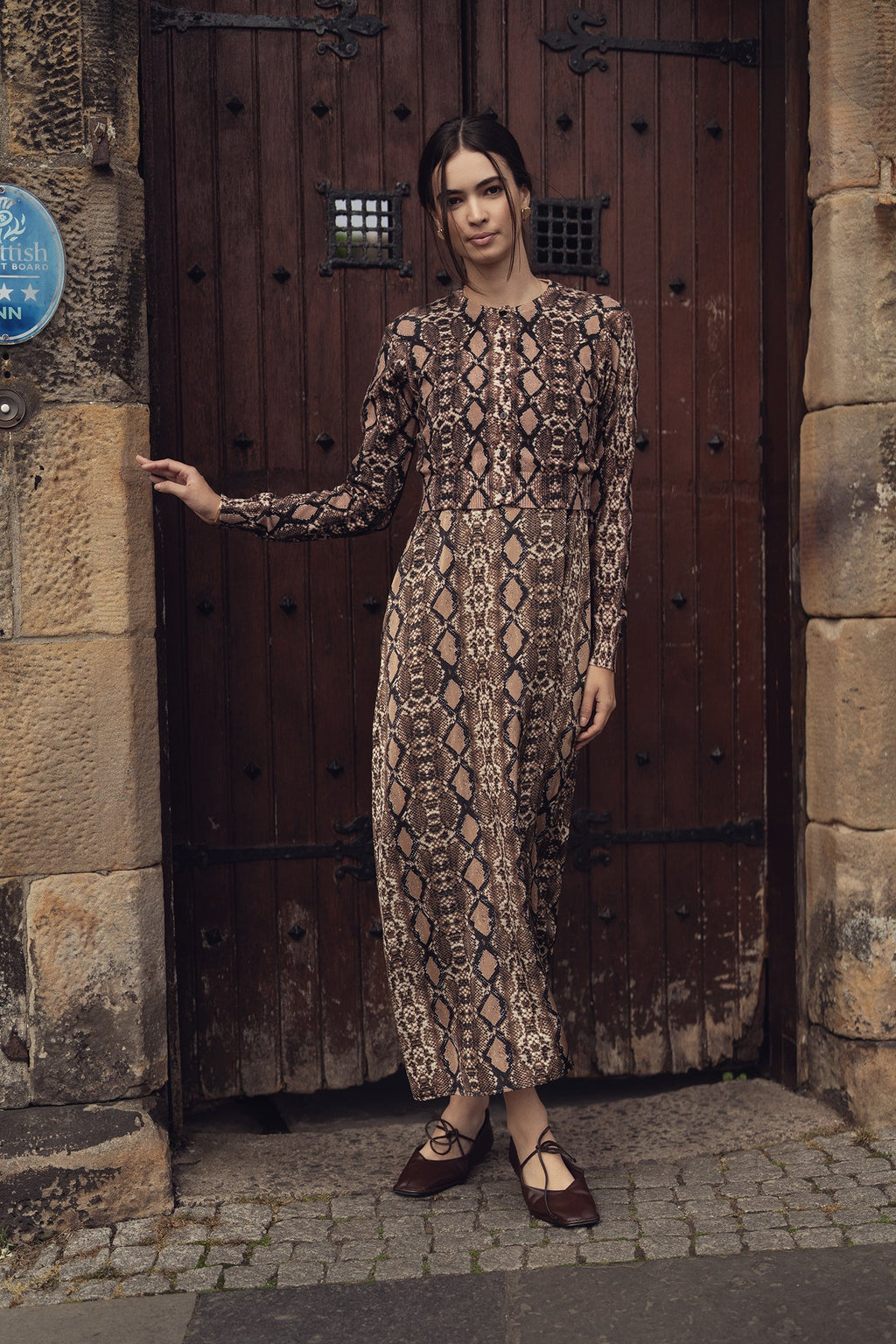 Rochie lejeră cu decolteu în V, linie A - piele de șarpe