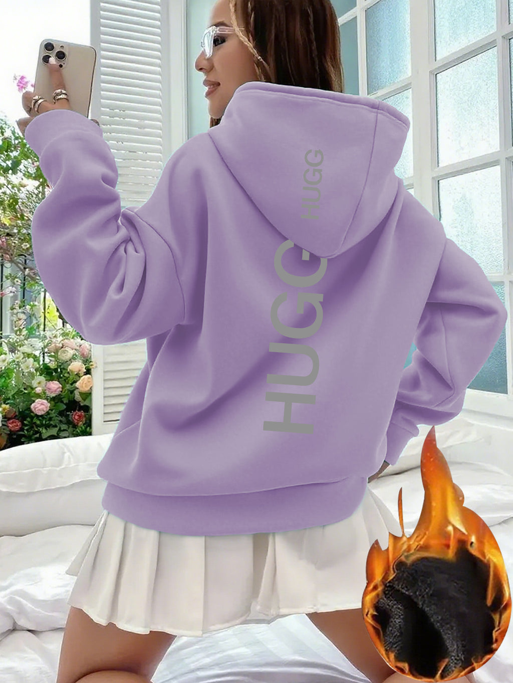 1pc Women's Y2K Pink Hooded Sweatshirt - Oversized Fleece Pullover with Back Logo Print, Soft Pink Hoodie, Machine Washable Winter Sweater for Casual Wear, Layering & All-Season Outfits (No Dry Clean), Plus Size Women Clothes