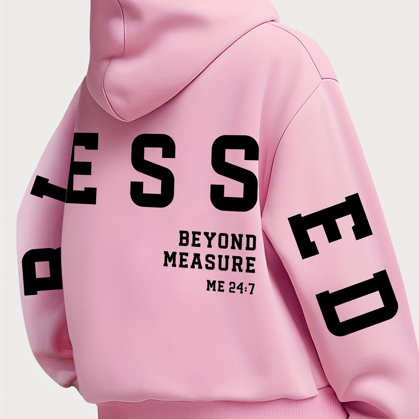 Plus Size Women's BLESSED Print Hoodie ,Machine Washable Fall Winter Casual Pullover