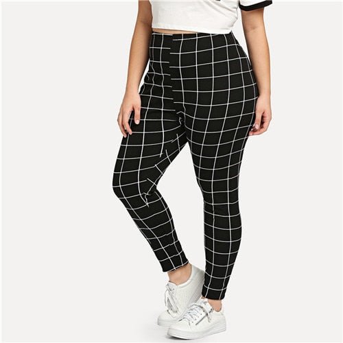 Black And White Plaid Women Leggings Autumn Winter Grid Print Long Casual Legging