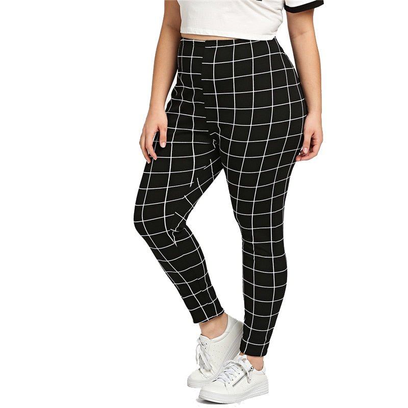Black And White Plaid Women Leggings Autumn Winter Grid Print Long Casual Legging